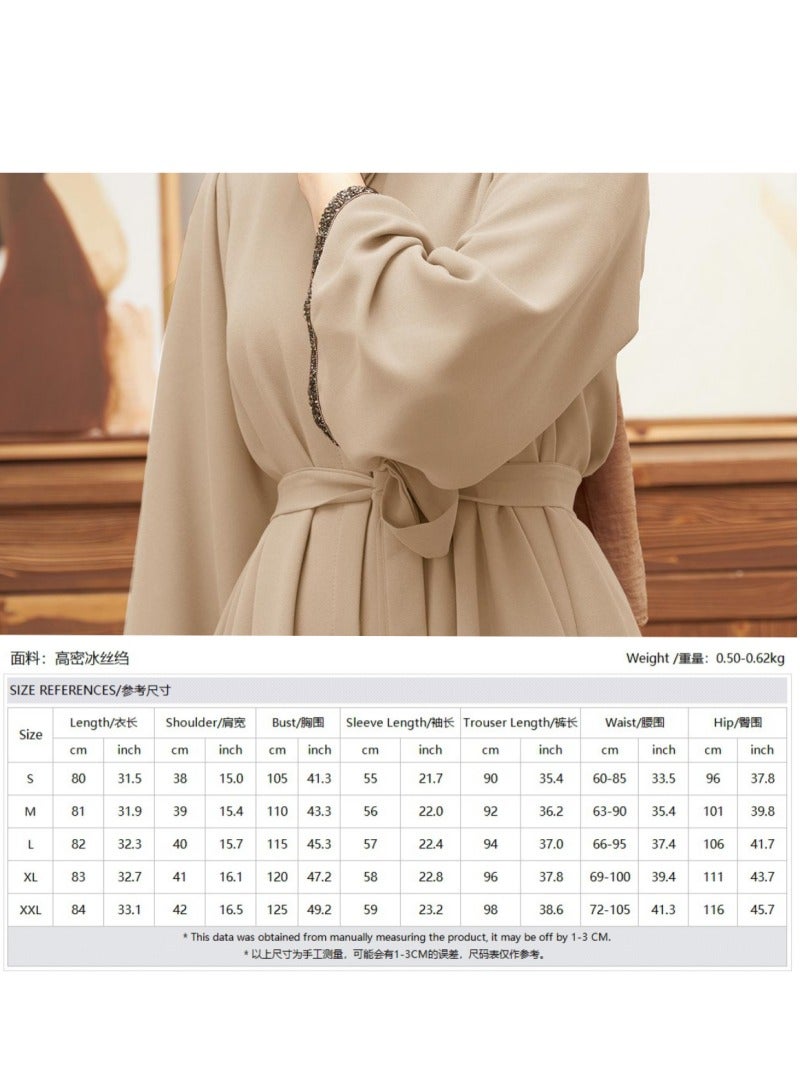 Modest Muslim Women's 2-Piece Set – Rhinestone Cuff & Belt, Loose Tunic Top with Flared Pants | Stylish Outfit for Work & Daily Wear  - Image 5