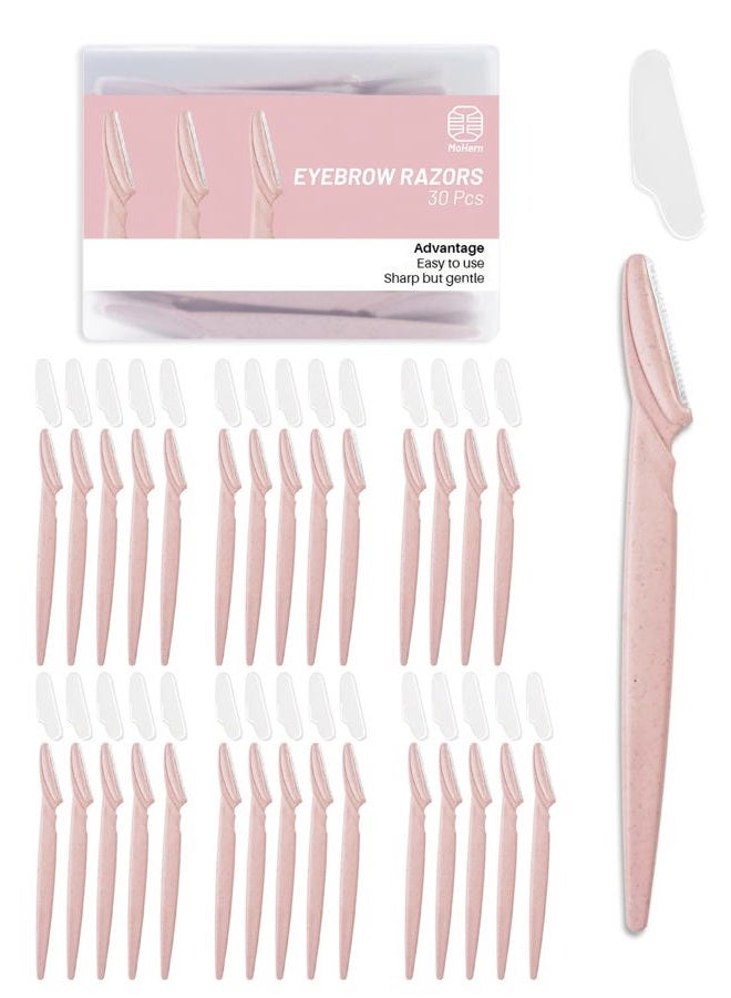 MoHern Eyebrow Razor for Women, 30 Pcs Dermaplane Razor for Women Face, Multipurpose Face Wheat Pink Razors for Women and Men by - Image 1