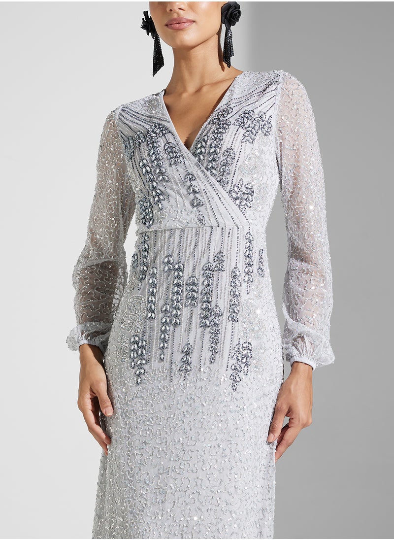 Amelia Rose Embellished Mesh Detailed Dress  - Image 3