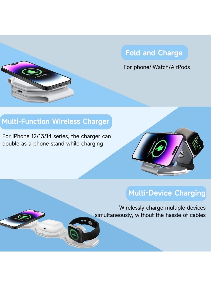 SYOSI Foldable Wireless Charger, 3-in-1 Charging Station for Multiple Devices, Fast Travel Charger Stand for Apple Watch, iPhone, and AirPods - Image 2