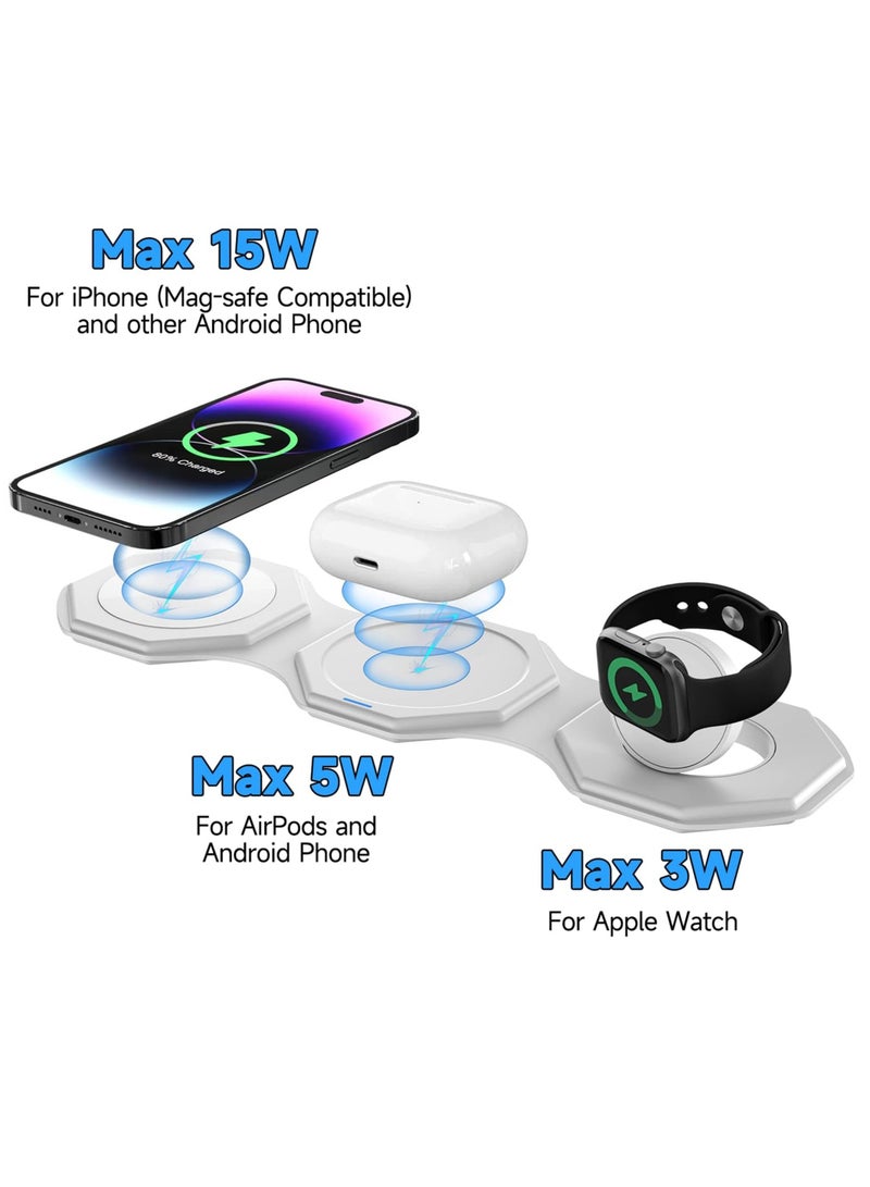 SYOSI Foldable Wireless Charger, 3-in-1 Charging Station for Multiple Devices, Fast Travel Charger Stand for Apple Watch, iPhone, and AirPods - Image 3