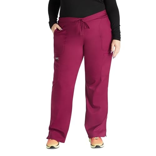 Cherokee Scrubs for Women Mid Rise Moderate Flare Drawstring Pant with 5 Pockets, Ultra Soft & Breathable Fabric - WW120 - WW120, S, Wine - Image 1