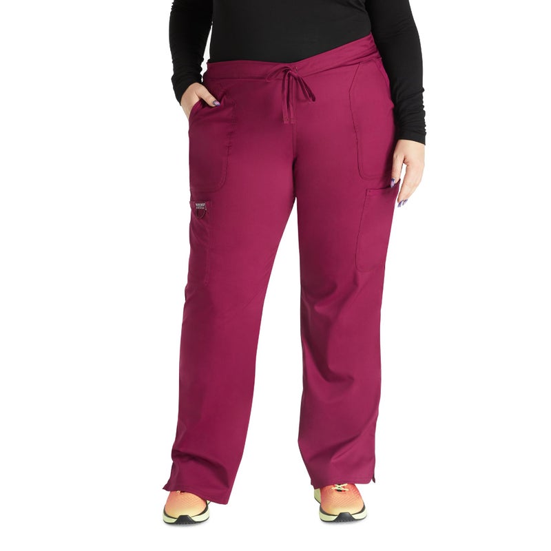 Cherokee Scrubs for Women Mid Rise Moderate Flare Drawstring Pant with 5 Pockets, Ultra Soft & Breathable Fabric - WW120 - WW120, S, Wine - Image 3