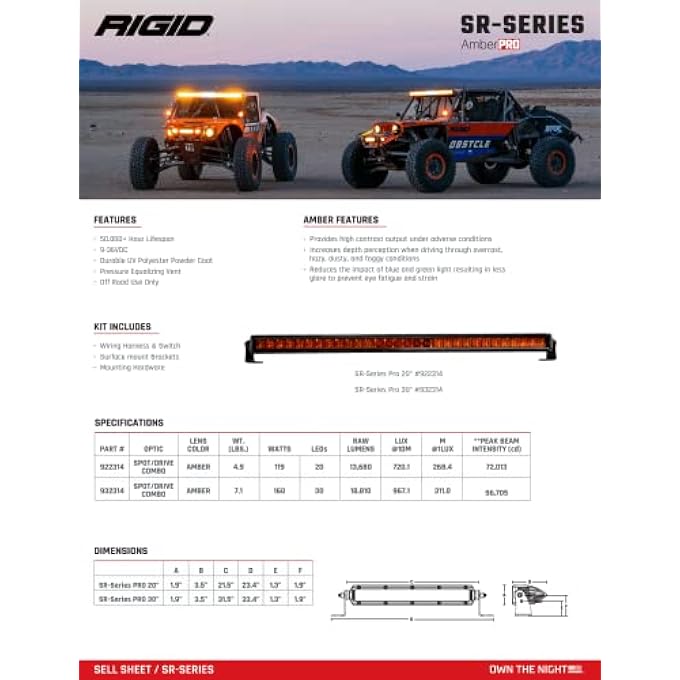 RIGID Industries 922314 SrSeries 20 Inch Spot With Amber Pro Lens - Image 3