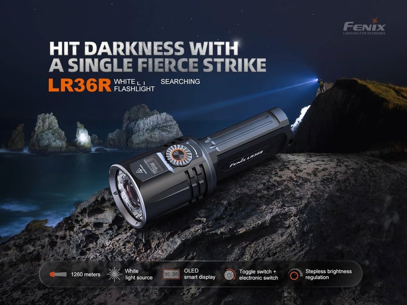 Fenix LR36R 10000 Lumen LEP Long Throw Beam Search and Rescue Flashlight with EdisonBright Charging Cable Carrier - Image 2