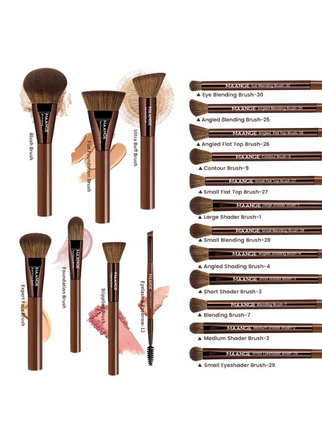 مانجي مجموعة فرش مكياج احترافية من ماانج، مكونة من 20 قطعة مع حقيبة، مجموعة فرش كريم أساس كابوكي صناعية فاخرة للوجه - Image 3