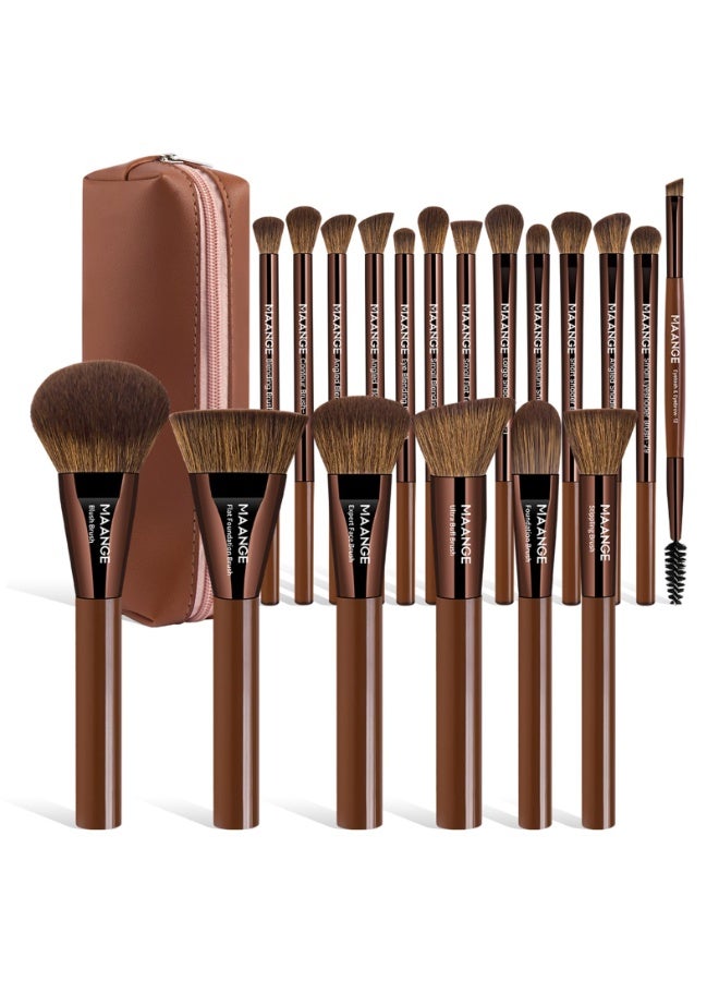 مانجي مجموعة فرش مكياج احترافية من ماانج، مكونة من 20 قطعة مع حقيبة، مجموعة فرش كريم أساس كابوكي صناعية فاخرة للوجه - Image 1