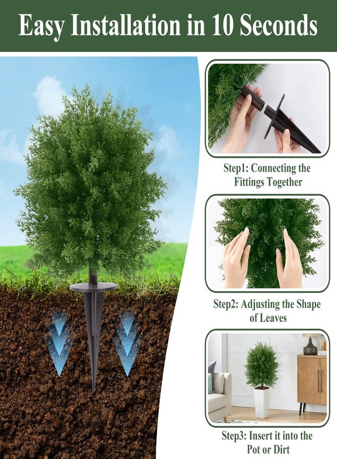 U'Artlines 23.6" Artificial Cedar Topiary Ball Trees with Ground Spike, Faux Cypress Greenery Plants UV Resistant Fake Shrubs Bushes for Front Porch Garden Yard Outdoor Decor, Set of 2 - Image 3