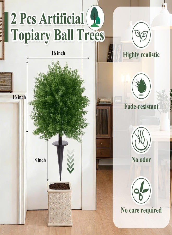 U'Artlines 23.6" Artificial Cedar Topiary Ball Trees with Ground Spike, Faux Cypress Greenery Plants UV Resistant Fake Shrubs Bushes for Front Porch Garden Yard Outdoor Decor, Set of 2 - Image 4