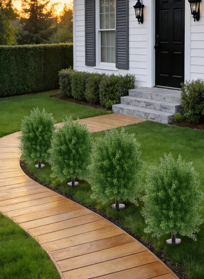 U'Artlines 23.6" Artificial Cedar Topiary Ball Trees with Ground Spike, Faux Cypress Greenery Plants UV Resistant Fake Shrubs Bushes for Front Porch Garden Yard Outdoor Decor, Set of 2 - Image 5