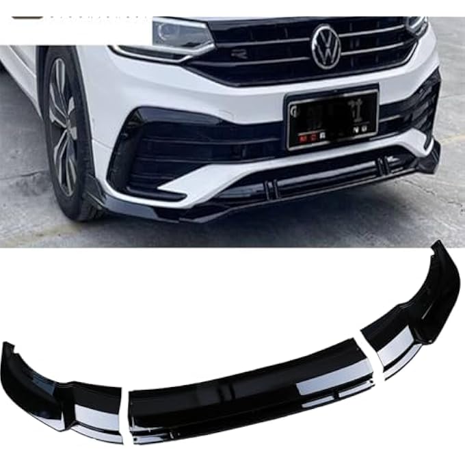 MUCO 3pcs Front Bumper Lip Spoiler Kit Compatible with V-o-lk-sw-agen Tiguan Rline 2021 2022 2023 24 Gloss Black Cover Guard Protection Conversion Front Lips - Image 2