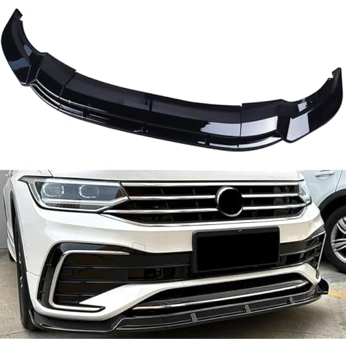 MUCO 3pcs Front Bumper Lip Spoiler Kit Compatible with V-o-lk-sw-agen Tiguan Rline 2021 2022 2023 24 Gloss Black Cover Guard Protection Conversion Front Lips - Image 1