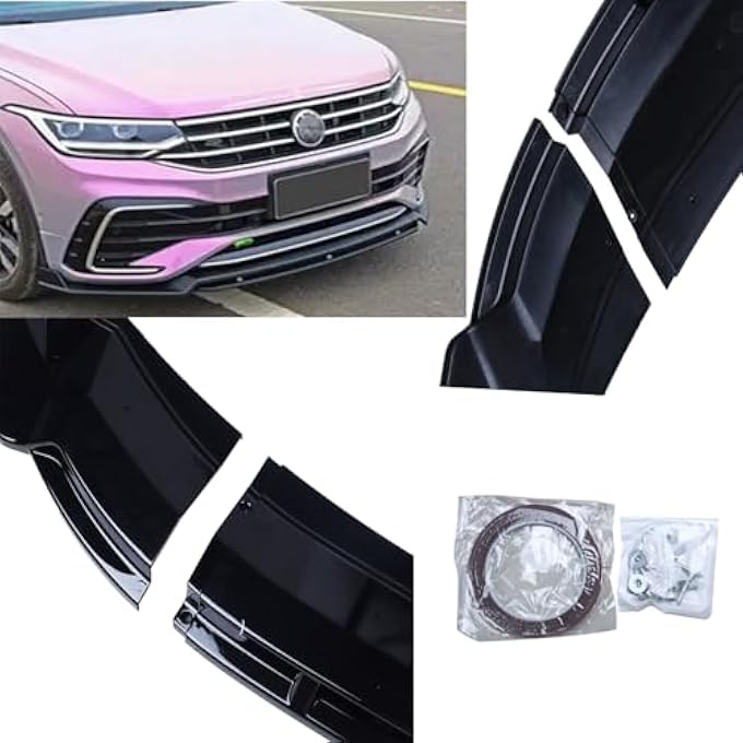 MUCO 3pcs Front Bumper Lip Spoiler Kit Compatible with V-o-lk-sw-agen Tiguan Rline 2021 2022 2023 24 Gloss Black Cover Guard Protection Conversion Front Lips - Image 4