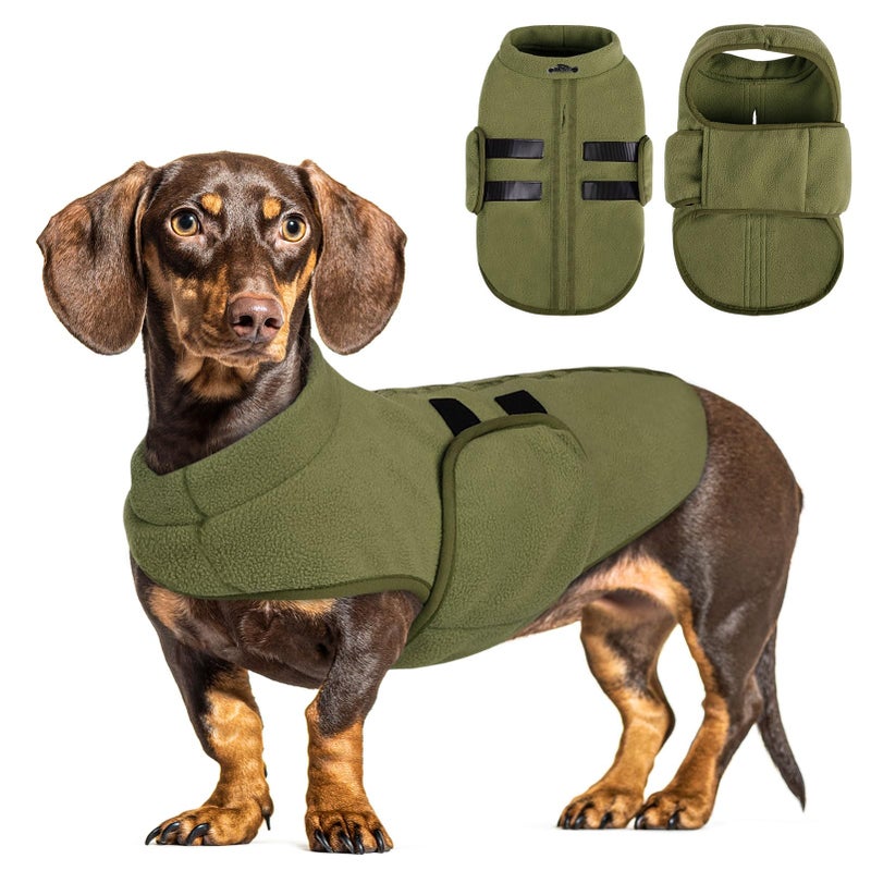 Queenmore Small Dog Sweaters, Soft Fleece Vest Pullover Dog Jacket with Leash Hole, Warm Winter Dogs Clothes Cold Weather Doggy Dachshund Sweater for Small Doggy Cats Boy or Girl (Army Green, S) - Image 1