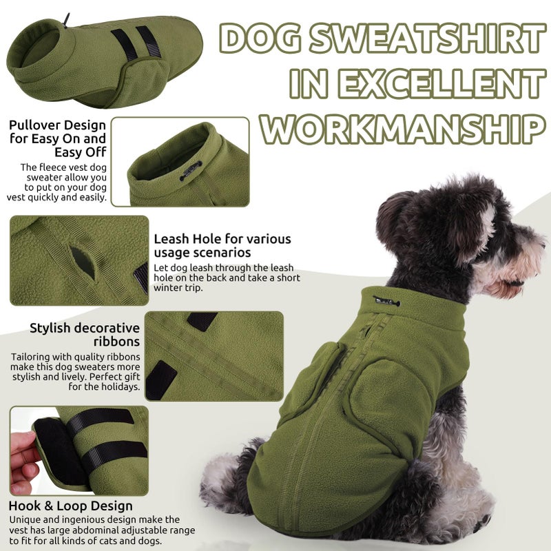 Queenmore Small Dog Sweaters, Soft Fleece Vest Pullover Dog Jacket with Leash Hole, Warm Winter Dogs Clothes Cold Weather Doggy Dachshund Sweater for Small Doggy Cats Boy or Girl (Army Green, S) - Image 3