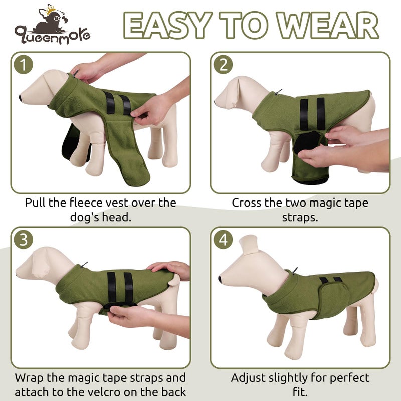 Queenmore Small Dog Sweaters, Soft Fleece Vest Pullover Dog Jacket with Leash Hole, Warm Winter Dogs Clothes Cold Weather Doggy Dachshund Sweater for Small Doggy Cats Boy or Girl (Army Green, S) - Image 4