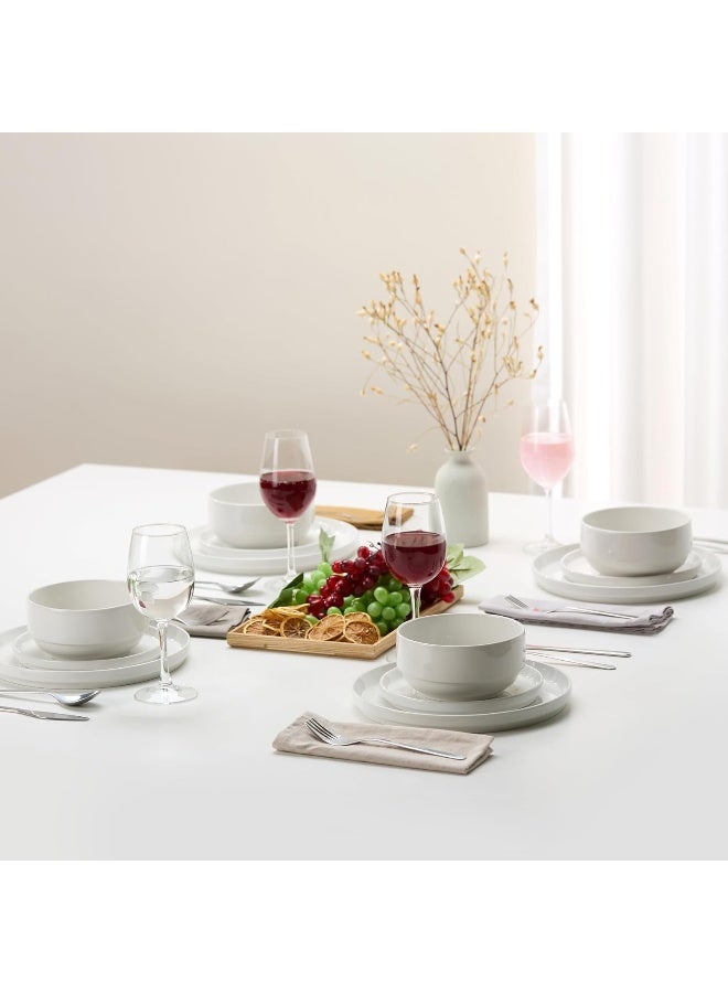 KooK Ceramic Dinnerware Set 12Piece Service for 4 Soup Bowls 315 oz Salad Plates 75 Dinner Plates 105 Round Microwave and Dishwasher Safe Marshmallow Cambridge Classics - Image 3