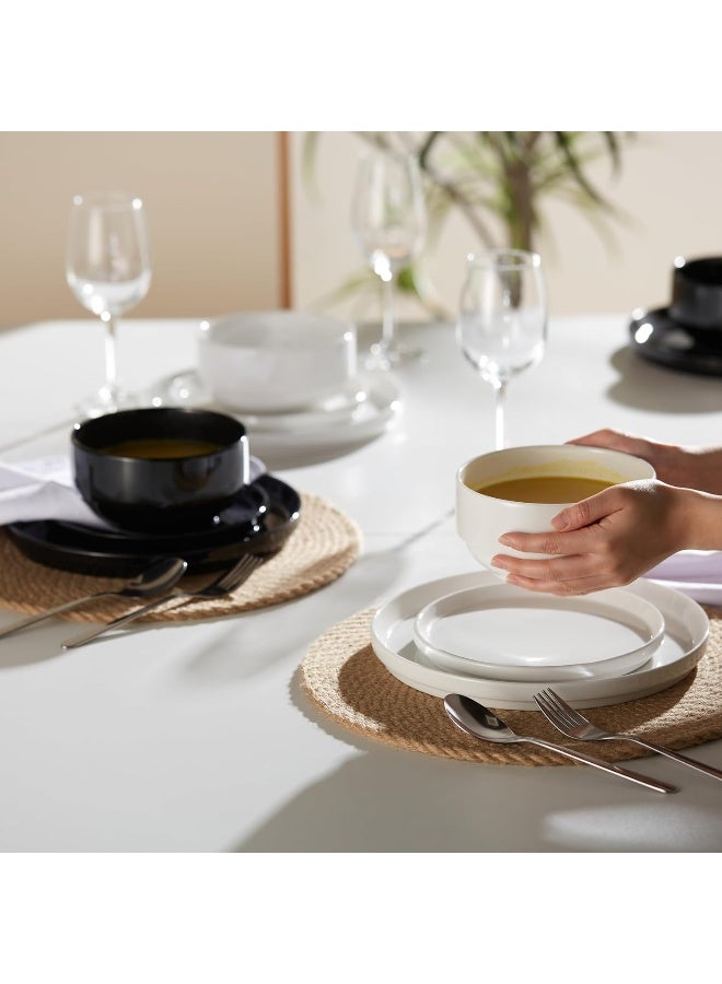 KooK Ceramic Dinnerware Set 12Piece Service for 4 Soup Bowls 315 oz Salad Plates 75 Dinner Plates 105 Round Microwave and Dishwasher Safe Marshmallow Cambridge Classics - Image 2