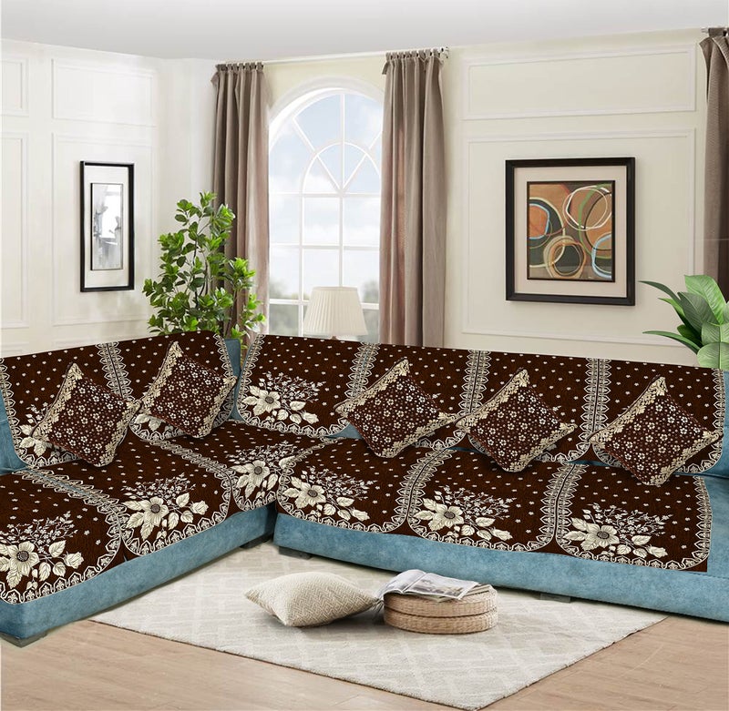 Dazzling DECOR Velvet L Shape Sofa Covers Set with 5 Cushion Covers - Premium 7 Seater Sofa Slip Protector Covers for Living Room Decor - Heavy Fabric Slip Protector for Long Couch, Brown_1383 - Image 1