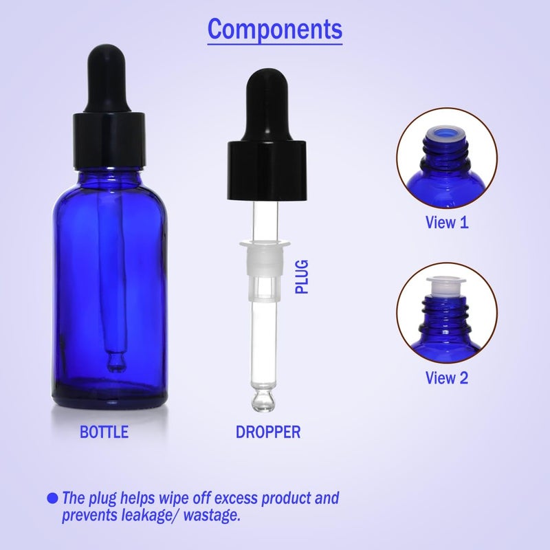 Flora Fresh Blue Glass Dropper Bottle With Black Dropper  Black Silicone TeatSet of 3 Blue Black30 ML - Image 2