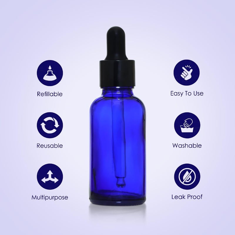 Flora Fresh Blue Glass Dropper Bottle With Black Dropper  Black Silicone TeatSet of 3 Blue Black30 ML - Image 4