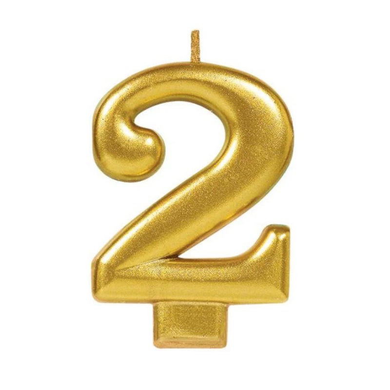 Amscan #2 Metallic Birthday Candle Gold Party Supply 1 Piece - Image 1