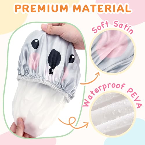 kilofly 3pc Fun Cute Animal Shower Caps for Kids Reusable Waterproof Bath Hat Set - Image 3