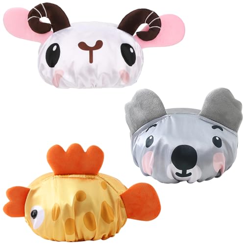 kilofly 3pc Fun Cute Animal Shower Caps for Kids Reusable Waterproof Bath Hat Set - Image 1