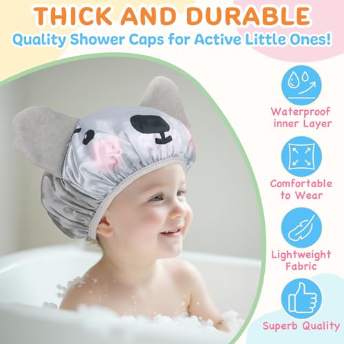 kilofly 3pc Fun Cute Animal Shower Caps for Kids Reusable Waterproof Bath Hat Set - Image 5