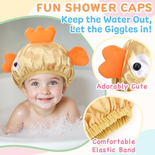 kilofly 3pc Fun Cute Animal Shower Caps for Kids Reusable Waterproof Bath Hat Set - Image 4