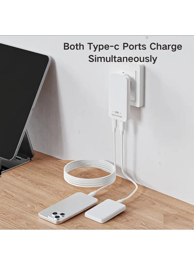 شاحن سريع BWOO GaN نحيف للغاية بقدرة 65 واط بمنفذين USB-C – مدمج وقوي - Image 4