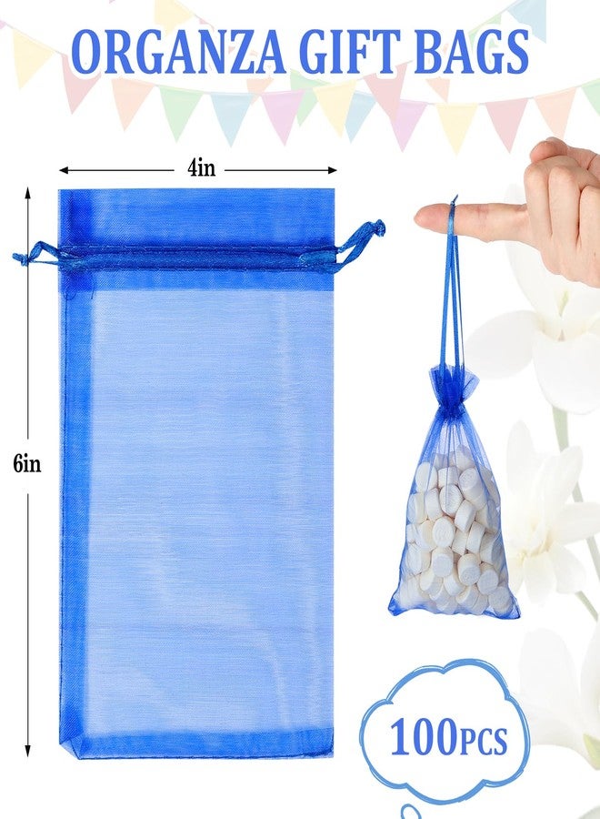ENNIYU 100pcs Organza Bags, Royal Blue Mesh Drawstring Gift Bags, 4 x 6 inch Jewelry Pouches for Candy Wedding Favors Christmas - Image 2