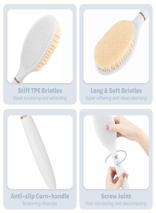 GEENOA New Back Scrubber Anti-Slip for Shower, 18.9‘’ Adjustable Shower Back Scrubber with Dual-Side Head & Soft Bristles, Extra-Long Shower Brush Bath Brush for Lathering Cleansing(White-L) - Image 4
