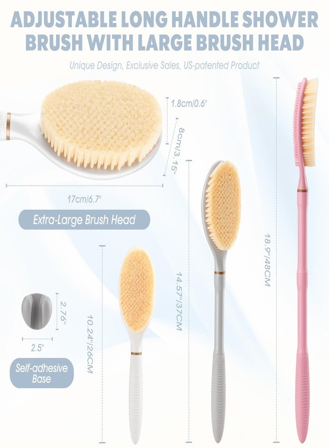 GEENOA New Back Scrubber Anti-Slip for Shower, 18.9‘’ Adjustable Shower Back Scrubber with Dual-Side Head & Soft Bristles, Extra-Long Shower Brush Bath Brush for Lathering Cleansing(White-L) - Image 2