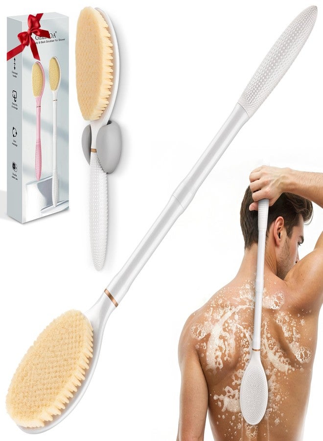 GEENOA New Back Scrubber Anti-Slip for Shower, 18.9‘’ Adjustable Shower Back Scrubber with Dual-Side Head & Soft Bristles, Extra-Long Shower Brush Bath Brush for Lathering Cleansing(White-L) - Image 1