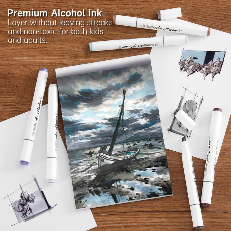 Shuttle Art ماركر فنون شاتل 15 لون من درجات الرمادي، أقلام ماركر قائمة على الكحول ذات طرفين مع رؤوس دقيقة ورؤوس مشطوفة مثالية للرسم، التظليل، التخطيط، التصميم، التحديد، والتوضيح - Image 4