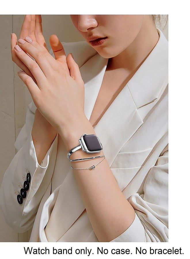 PlusRoc Stainless Steel Band Compatible with Apple Watch Band 38mm 40mm 41mm 42mm(Series 11/10) iWatch SE Series 11 10 9 8 7 6 5 4 3 2 1, Slim Versatile Bangle Bracelet for Women, Silver - Image 3
