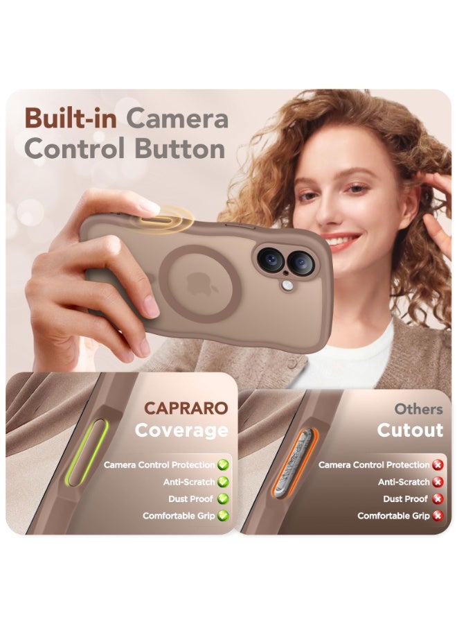 CAPRARO for iPhone 16 Case for Women Girls, Upgraded [Full Camera Protection] [Compatible with MagSafe] Cute Wave Translucent Matte Phone Case for iPhone 16, Brown - Image 5