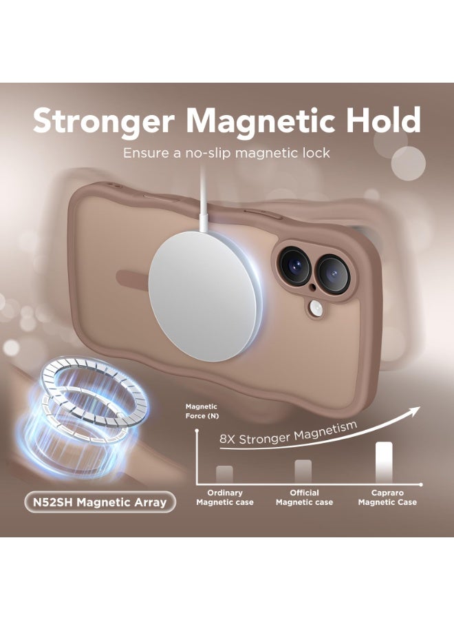 CAPRARO for iPhone 16 Case for Women Girls, Upgraded [Full Camera Protection] [Compatible with MagSafe] Cute Wave Translucent Matte Phone Case for iPhone 16, Brown - Image 4
