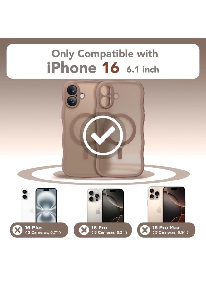 CAPRARO for iPhone 16 Case for Women Girls, Upgraded [Full Camera Protection] [Compatible with MagSafe] Cute Wave Translucent Matte Phone Case for iPhone 16, Brown - Image 2