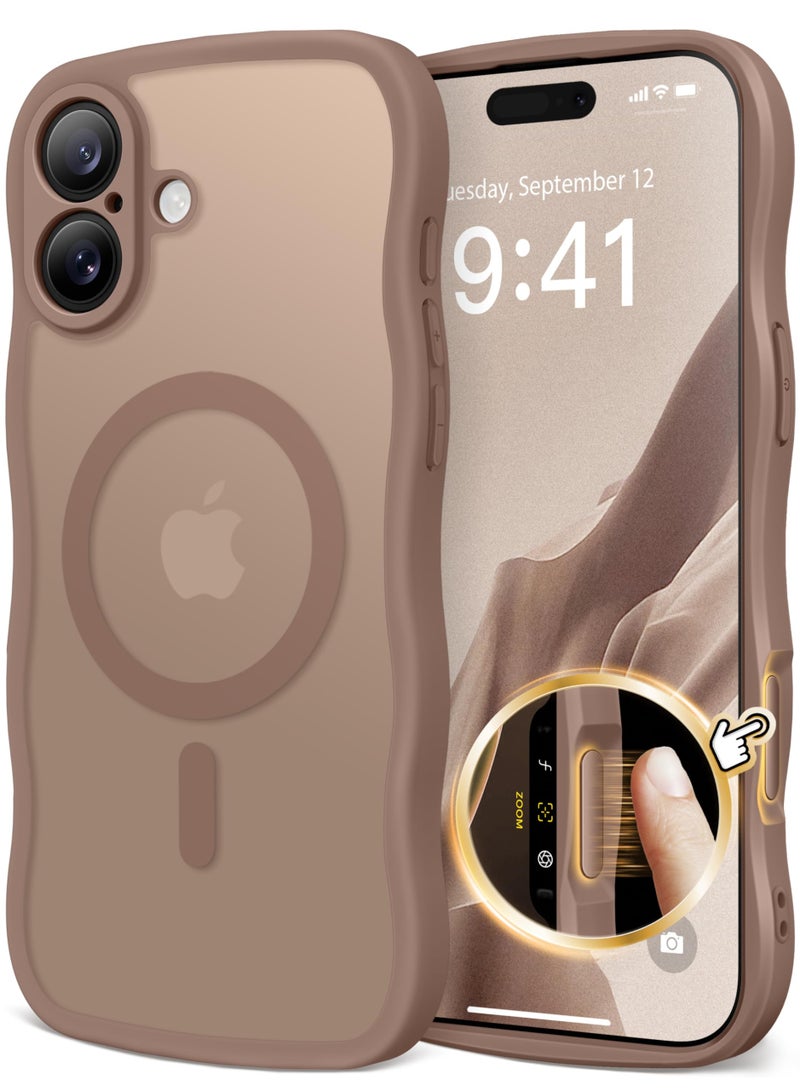 CAPRARO for iPhone 16 Case for Women Girls, Upgraded [Full Camera Protection] [Compatible with MagSafe] Cute Wave Translucent Matte Phone Case for iPhone 16, Brown - Image 1