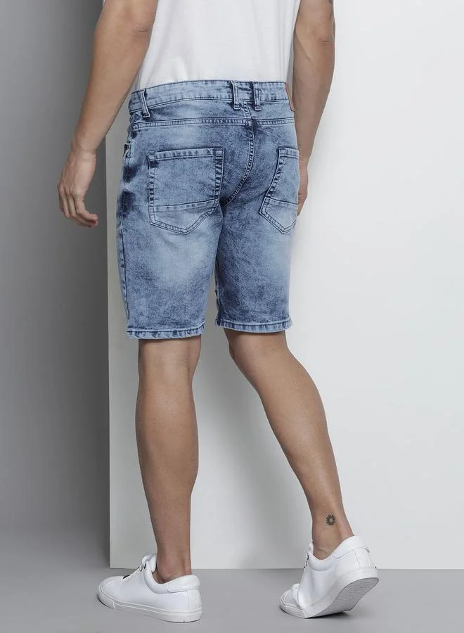 The Indian Garage Co Blue Men Blue Slim Fit Solid Denim Shorts for Men | Best Price UAE