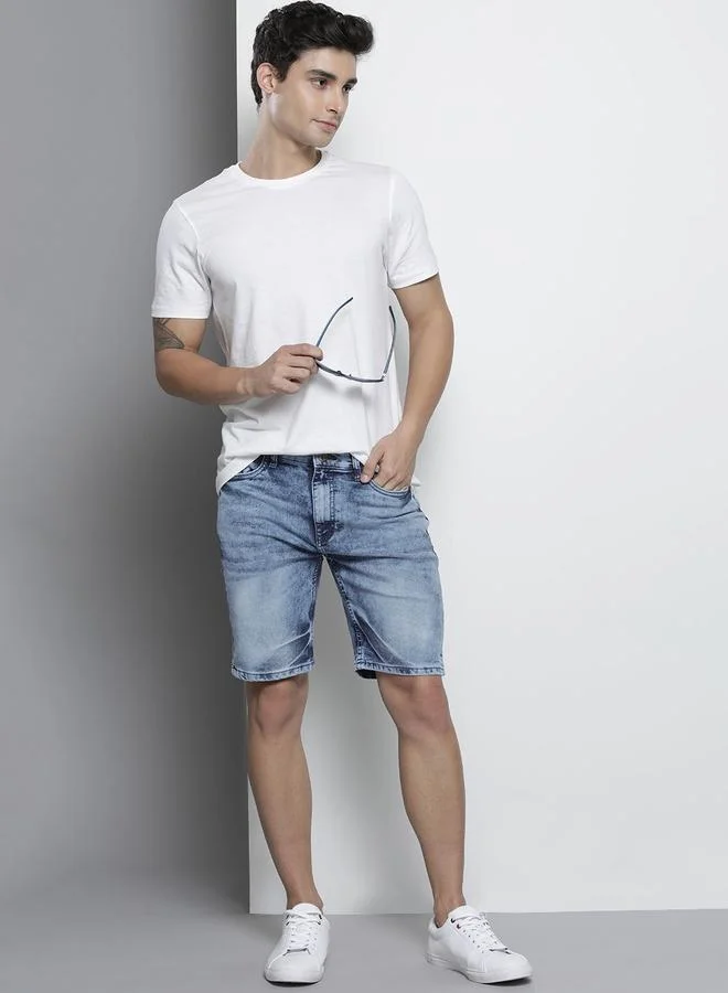 The Indian Garage Co Blue Men Blue Slim Fit Solid Denim Shorts for Men | Best Price UAE