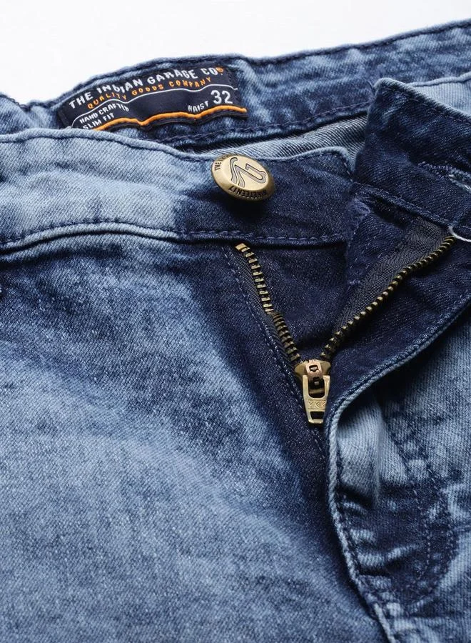 The Indian Garage Co Blue Men Blue Slim Fit Solid Denim Shorts for Men | Best Price UAE