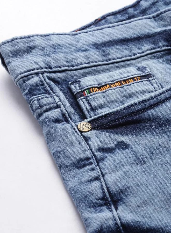 The Indian Garage Co Blue Men Blue Slim Fit Solid Denim Shorts for Men | Best Price UAE