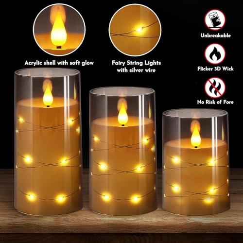 XERGY Acrylic Glass Battery Operated Flameless Led Candles (Pack of 3) Valentine's Gift for Home Decor Romantic Ambiance Aesthetic Dinning Table Decor - Image 3