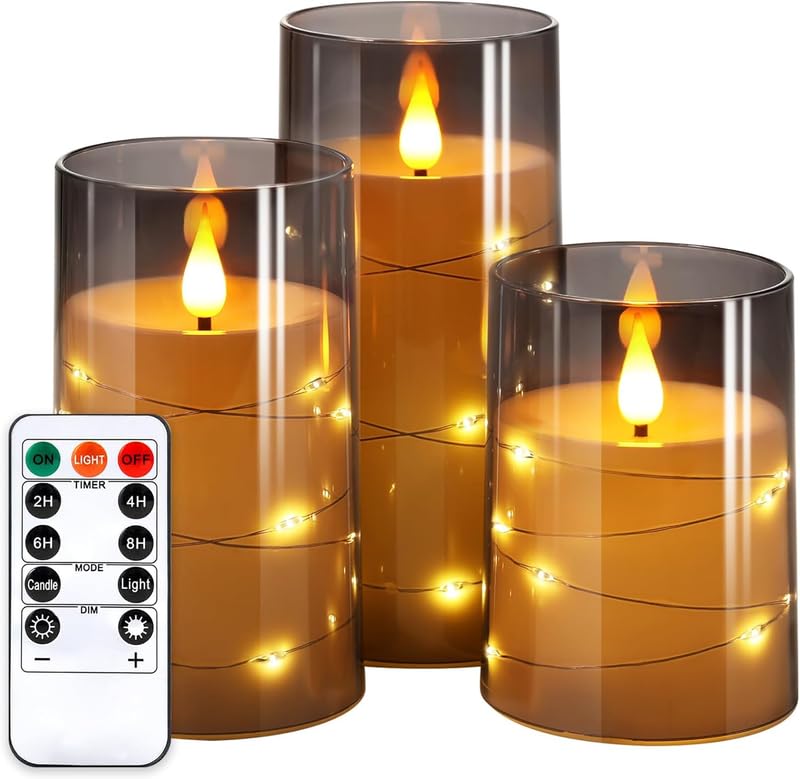 XERGY Acrylic Glass Battery Operated Flameless Led Candles (Pack of 3) Valentine's Gift for Home Decor Romantic Ambiance Aesthetic Dinning Table Decor - Image 1