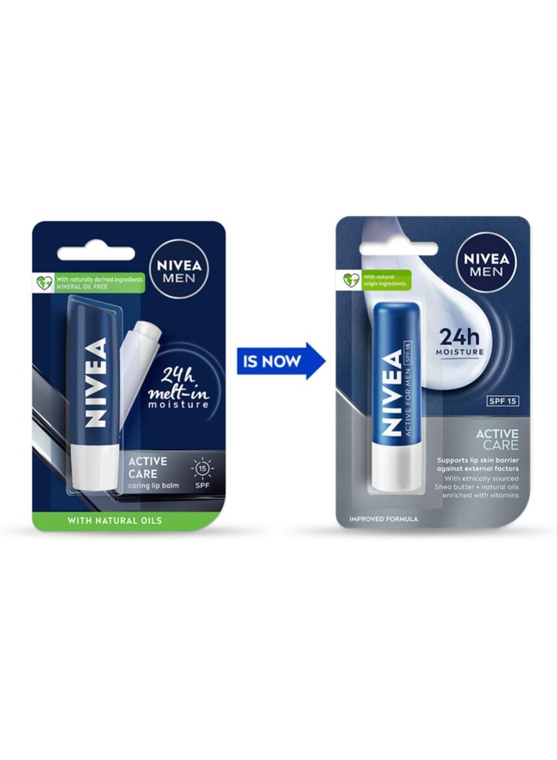 NIVEA MEN Active Care 4.8g Lip Balm|24 H Melt in Moisture Formula|Natural Oils|Nourished Lips,4.8 g (Pack of 1) - Image 2