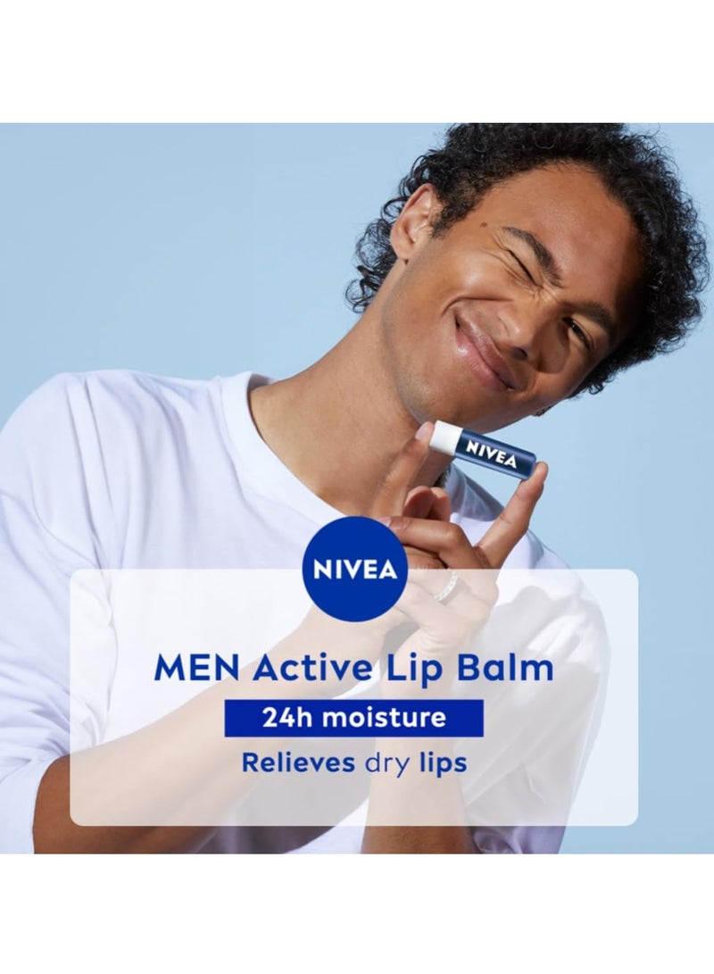 NIVEA MEN Active Care 4.8g Lip Balm|24 H Melt in Moisture Formula|Natural Oils|Nourished Lips,4.8 g (Pack of 1) - Image 3