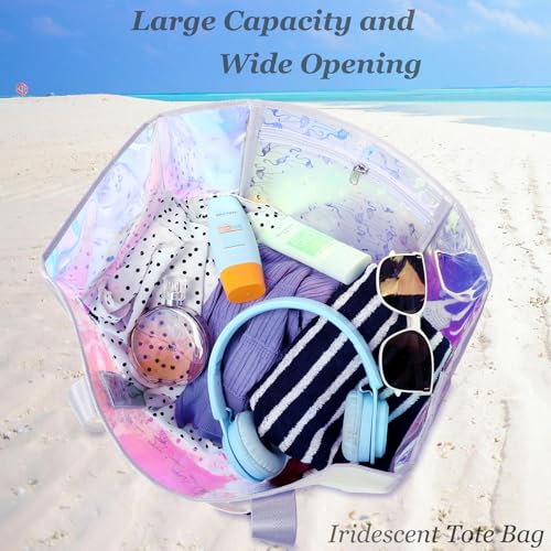 JIANYA Beach Bag for Women Iridescent Tote Bag Waterproof Sandproof Tipproof Swim Pool Bag Flamingo - Image 3